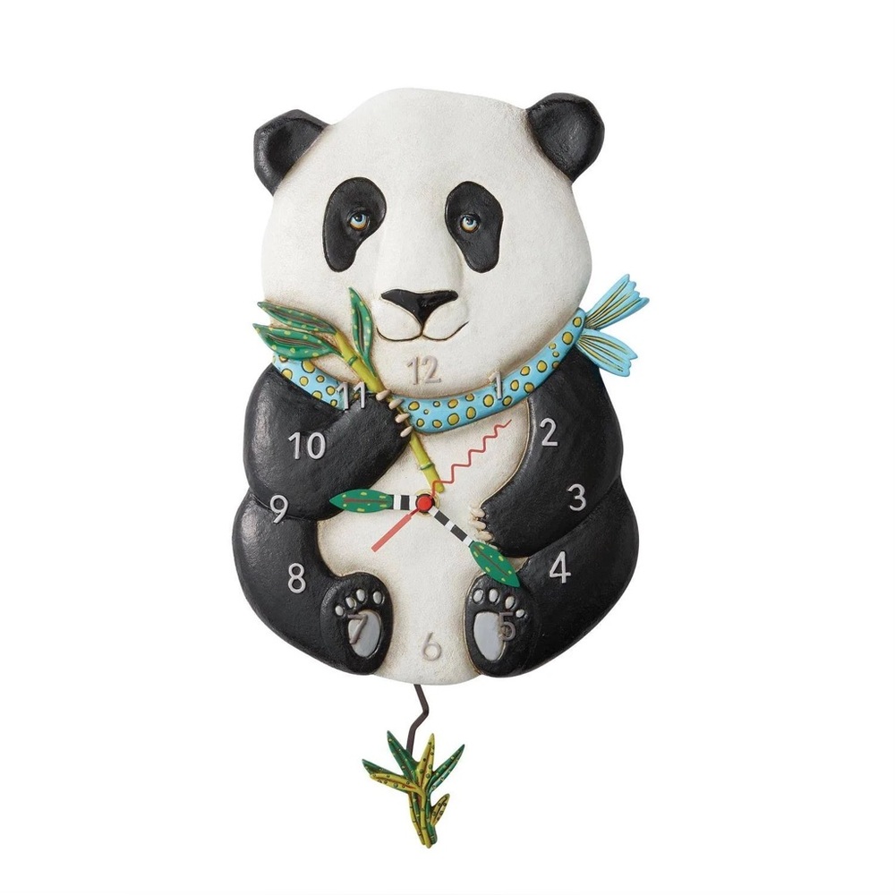 Enesco Allen Designs Snuggles The Panda Holding Bamboo Wall Clock 12.01 inch
